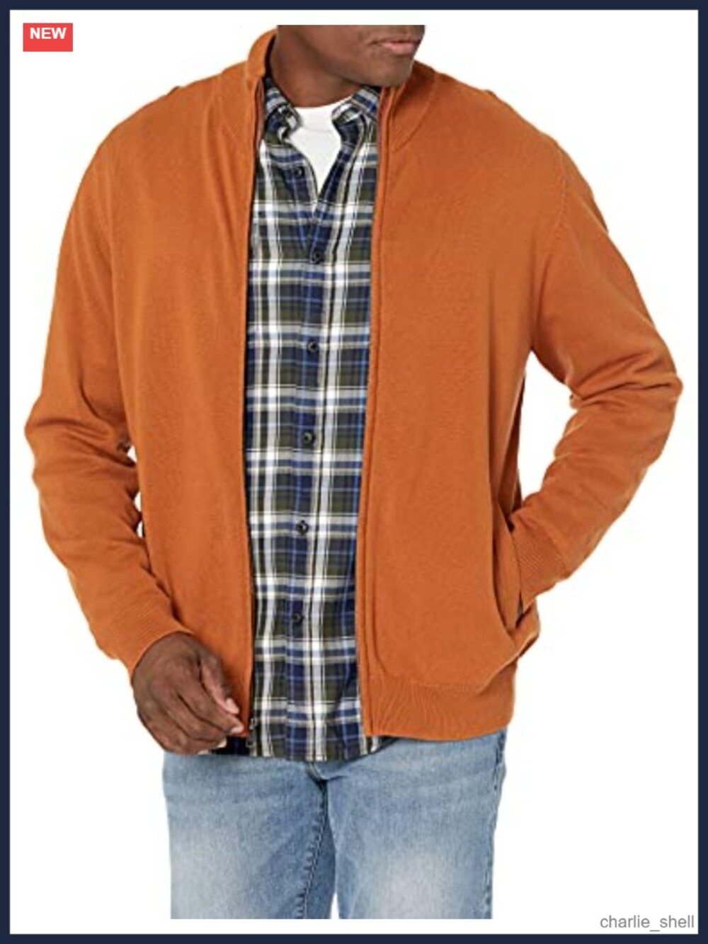 Men's 100% Cotton Full-Zip Funnel Neck Sweater Regular Fit